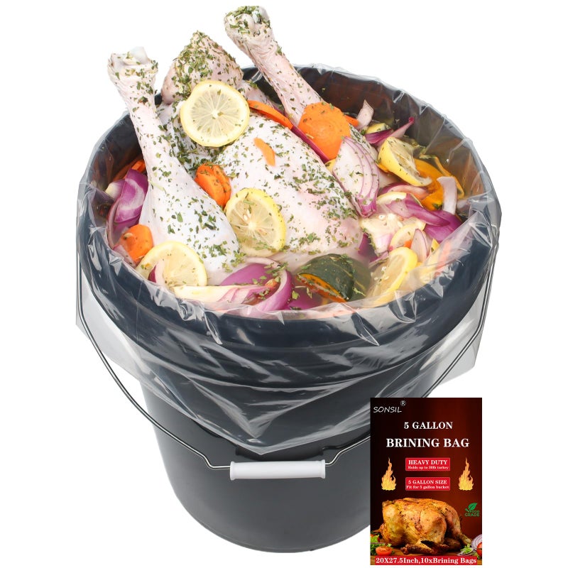 SONSIL Turkey Brine Bag Set of 10, 20x27.5 Inch 5 Gallon Bucket Liner Bags for Brining and Marinating Meat, Extra Thick 5 mil Leak-Proof Brining Bags for Turkey, Chicken, and Beef (No BPAï¼‰ - Image 1